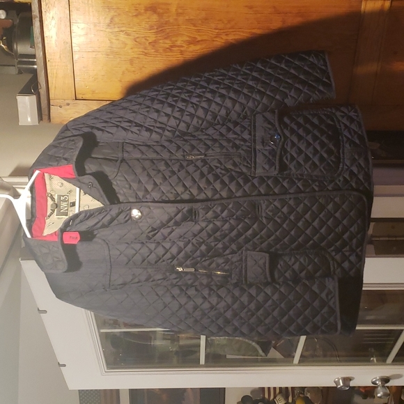 Hobbs of London NW3 Black w/Red Accents Quilted Fall Coat English 12/US 10 EUC - Picture 2 of 4
